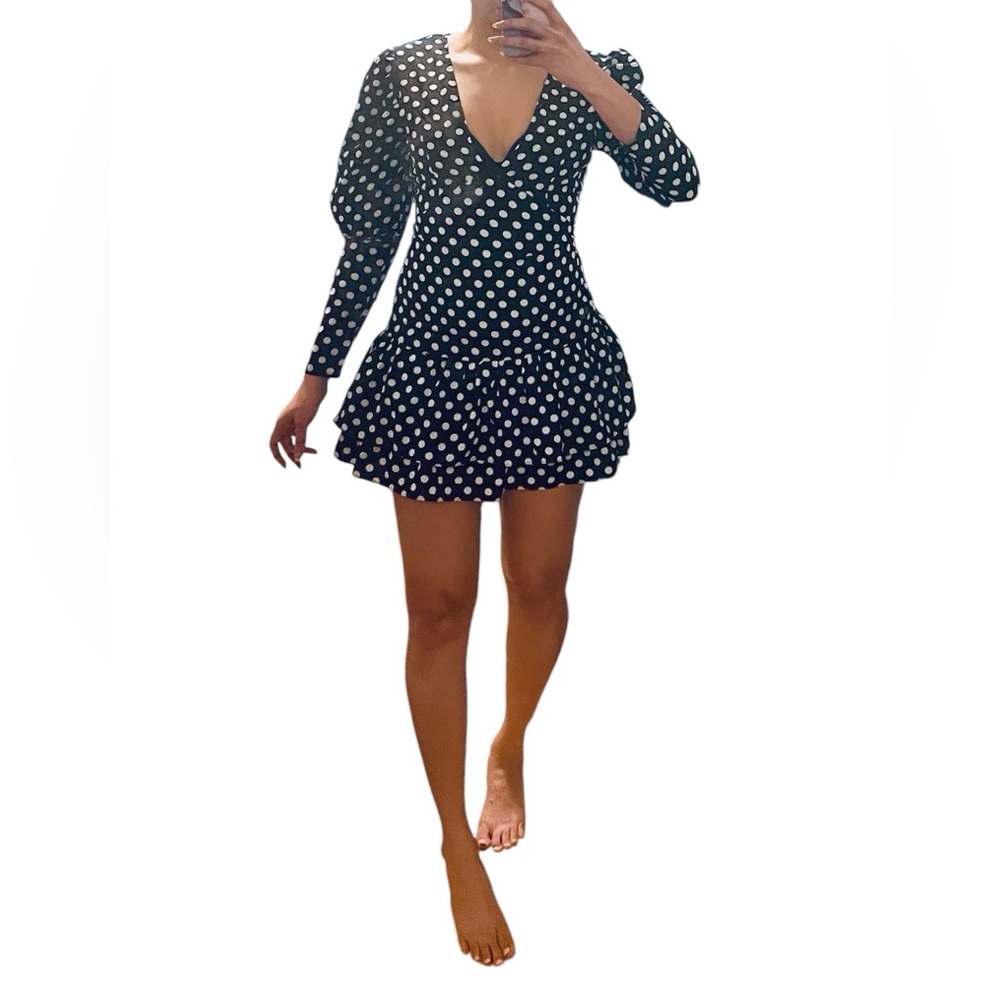 Elegant Black and White Polka Dot Mini Dress